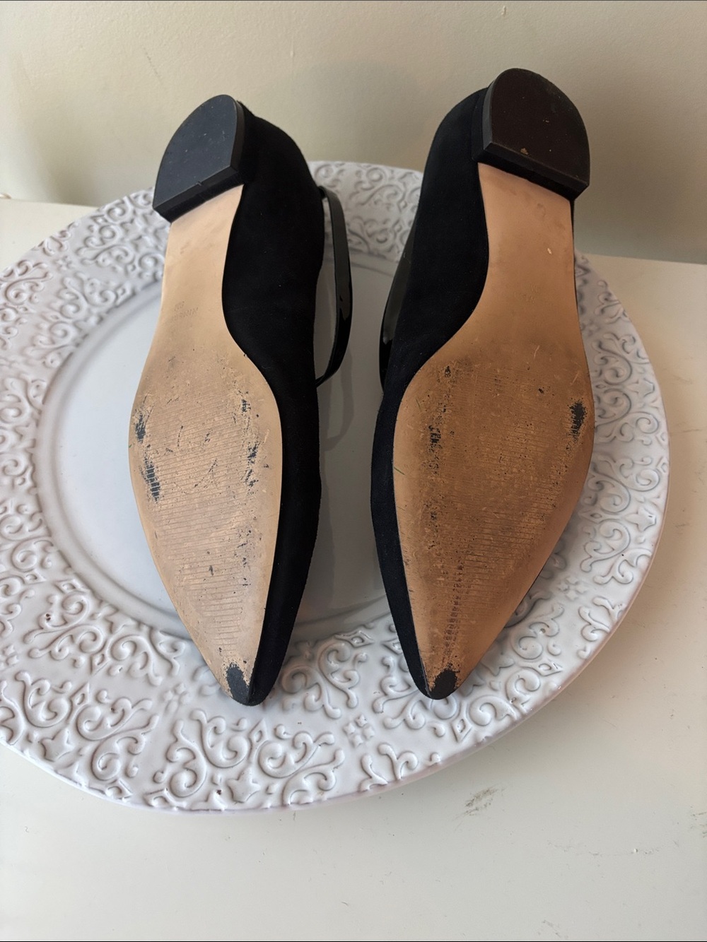 Nine West Black Suede Pointed Toe Ballet Flats with Patent Crisscross Straps - Picture 3 of 6